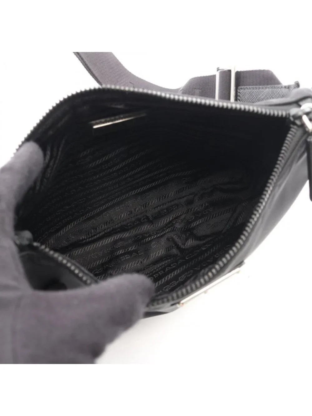 Prada Shoulder Bag Re-Nylon Black Nylon Saffiano Leather Triangle Logo